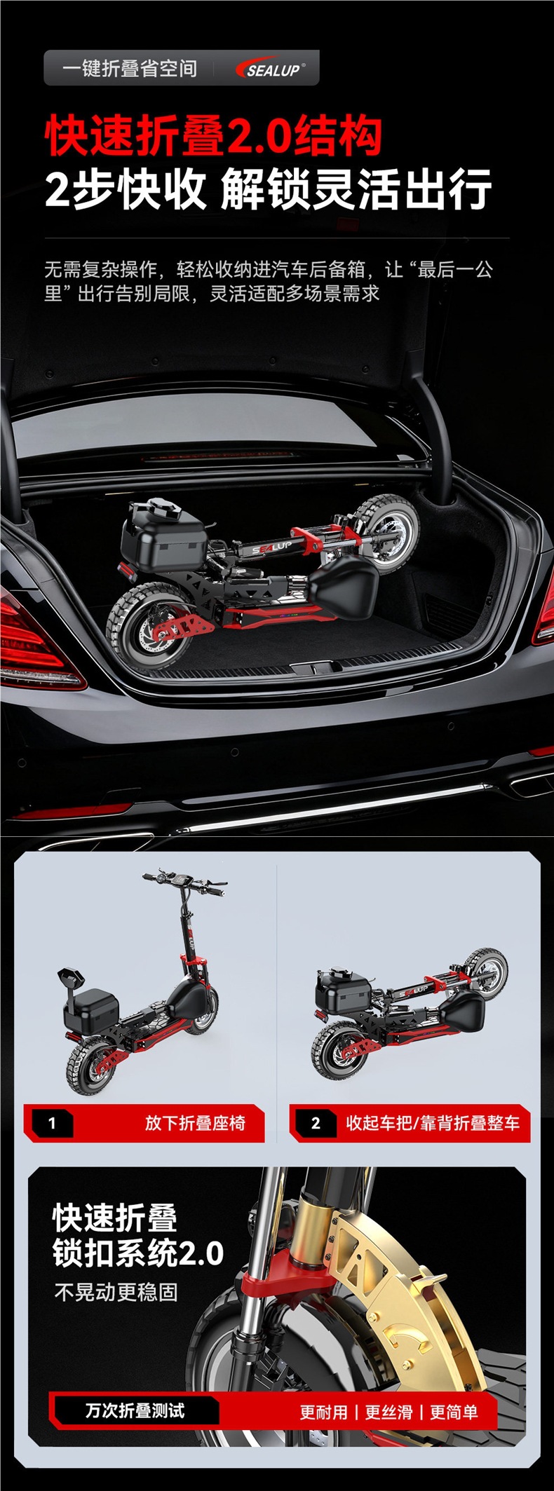Hilop electric scooter for commuting to work, electric folding scooter with a trunk, off-road shock-absorbing small electric scooter