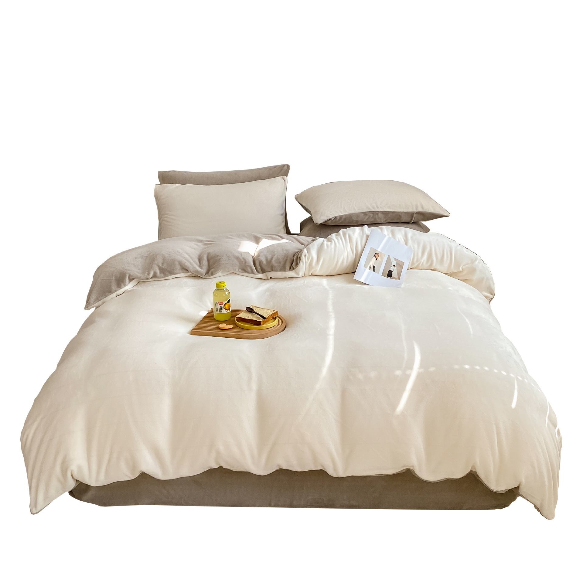 Invierno de leche de lana de cama de cuatro piezas, cubierta de lana de coral gruesa, cubierta de sábanas y franela de lana para una persona, tres piezas