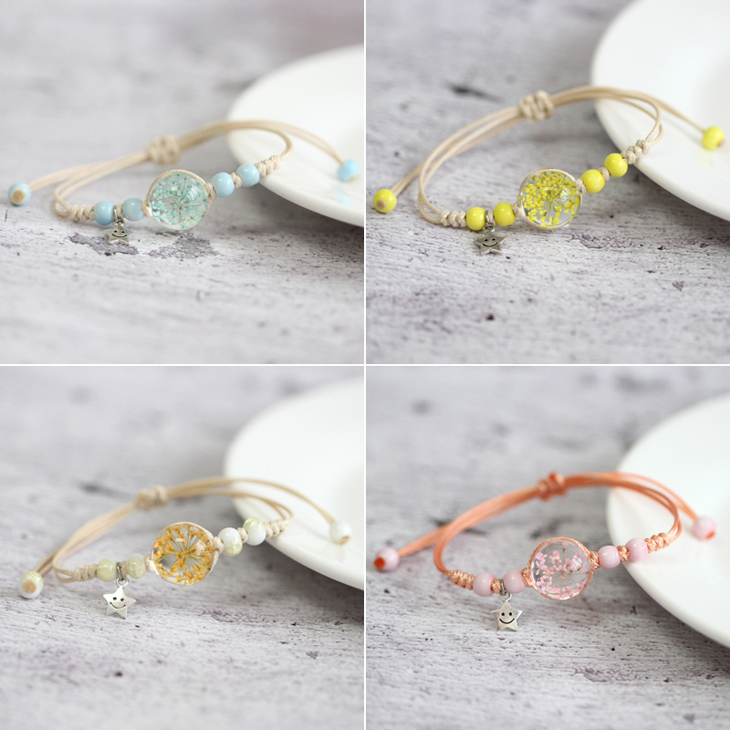 厂家货源韩版玻璃球干花手链情侣闺蜜学生手串跨境电商饰品批发89