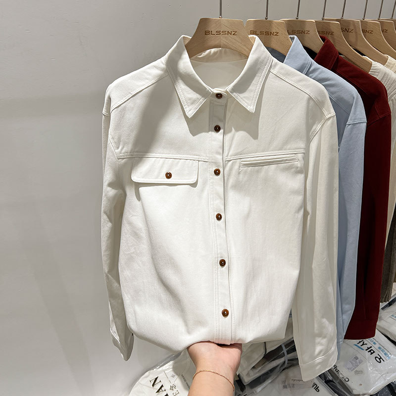 2024 Early Spring Autumn New White Long Sleeve Denim Shirt Women's Design Niche Joker Korean Coat Top 2024 Early Spring Autumn New White Long Sleeve Denim Shirt Women's Design Niche Joker Korean Coat Top