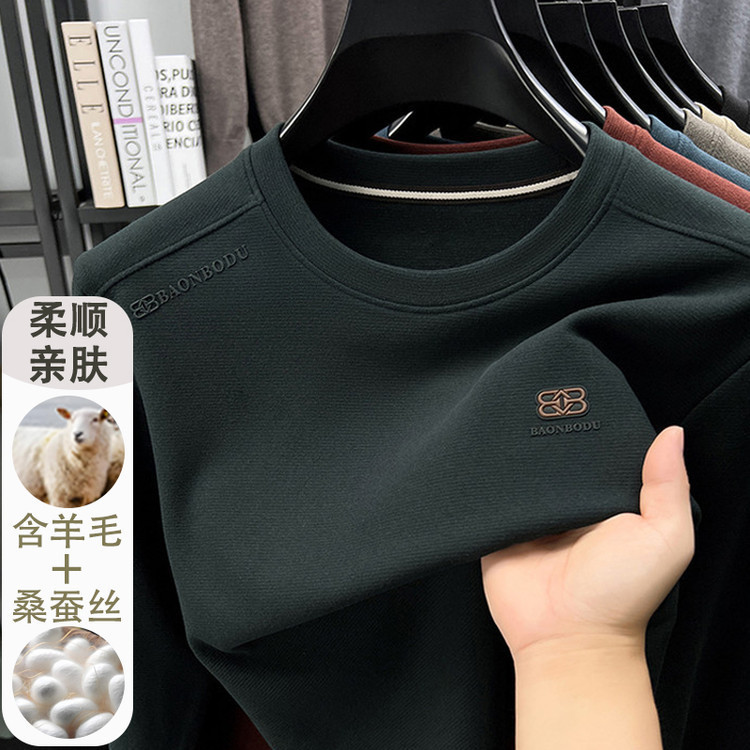 Wool and Silk Cross-Border New Long-Sleeve Men's T-Shirt Fashion Loose Versatile Light Luxury High-End Sweatshirt Men's Dropshipping