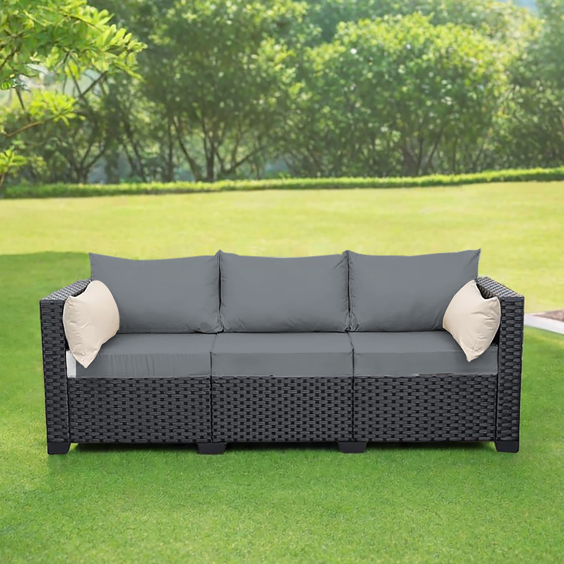 Sofá al aire libre patio jardín al aire libre villa terraza casa de alojamiento mobiliario de ocio combinación de sillas de caña sólidas cojín de sofá