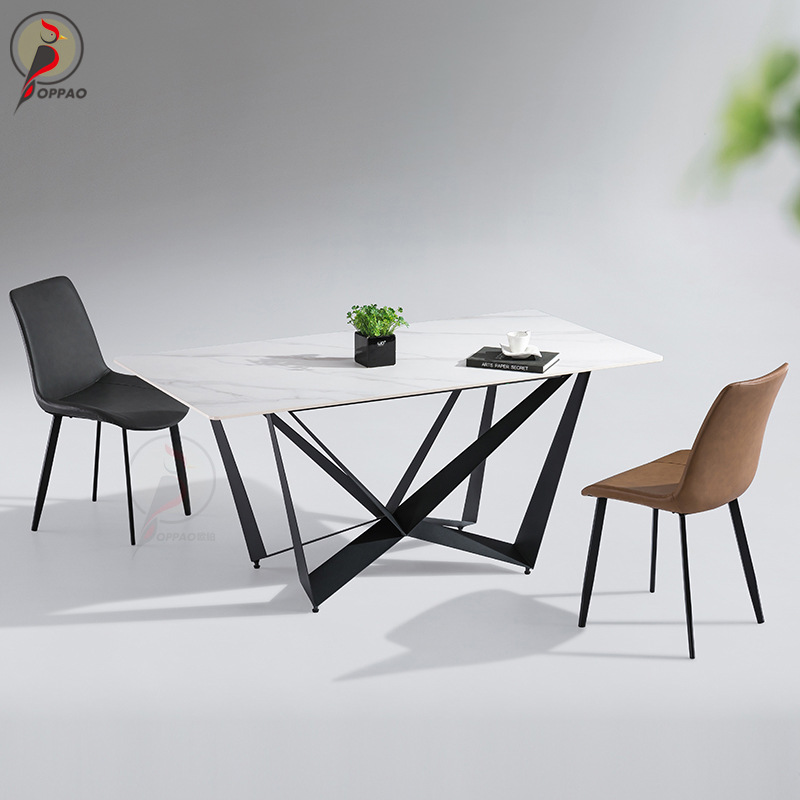 北欧简约岩板碳素钢餐桌椅组合小户型方桌椅家用饭厅餐台
