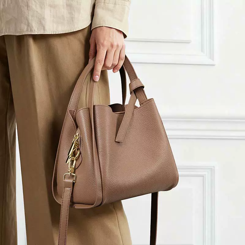 头层牛皮女包菜篮子水桶包2025新款真皮手提包大气斜挎包单肩包