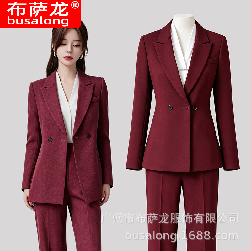 2026新款布萨龙女长袖职业西服长裤正式套装工作服工厂批发1021