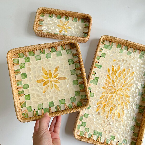 Vietnamese rattan shell tray fruit plate grows square tray household…