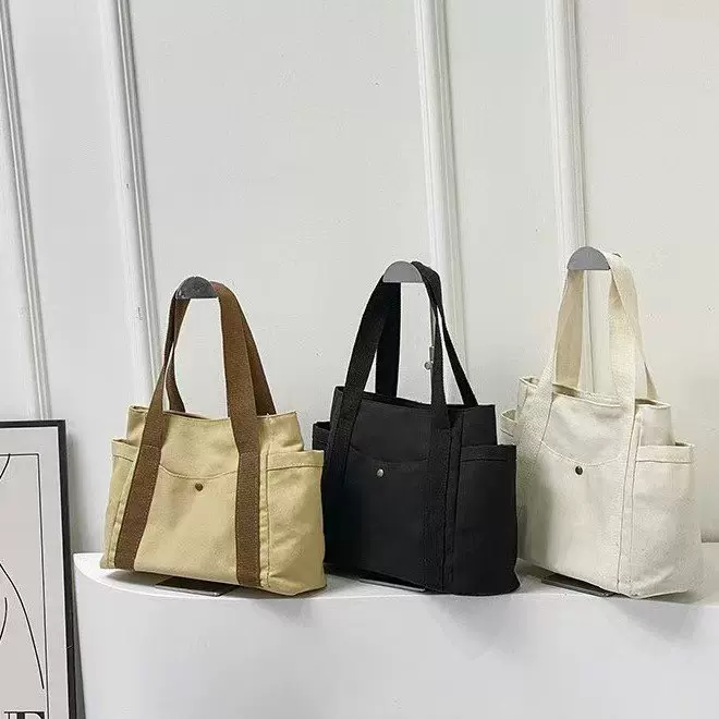 帆布包包女ins森系百搭单肩包大容量装书学生上课通勤包手提布袋