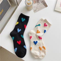 New Product Thick Colorful Heart Socks for Girls, Instagram Style, Korean Version Mid-Calf Black and White Cotton Socks Dopamine Colorful Sports Socks