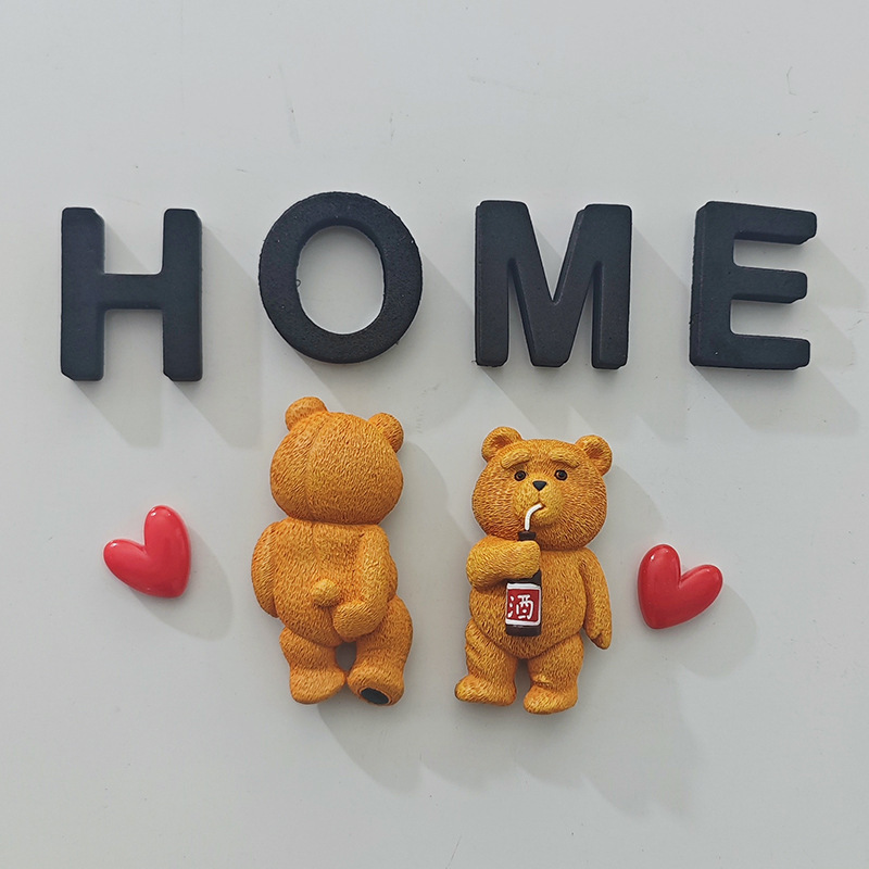かわいいアメリカンイン飲酒クマ冷蔵庫マグネットクリエイティブ漫画 3D 磁気装飾ホールボード吸引|undefined