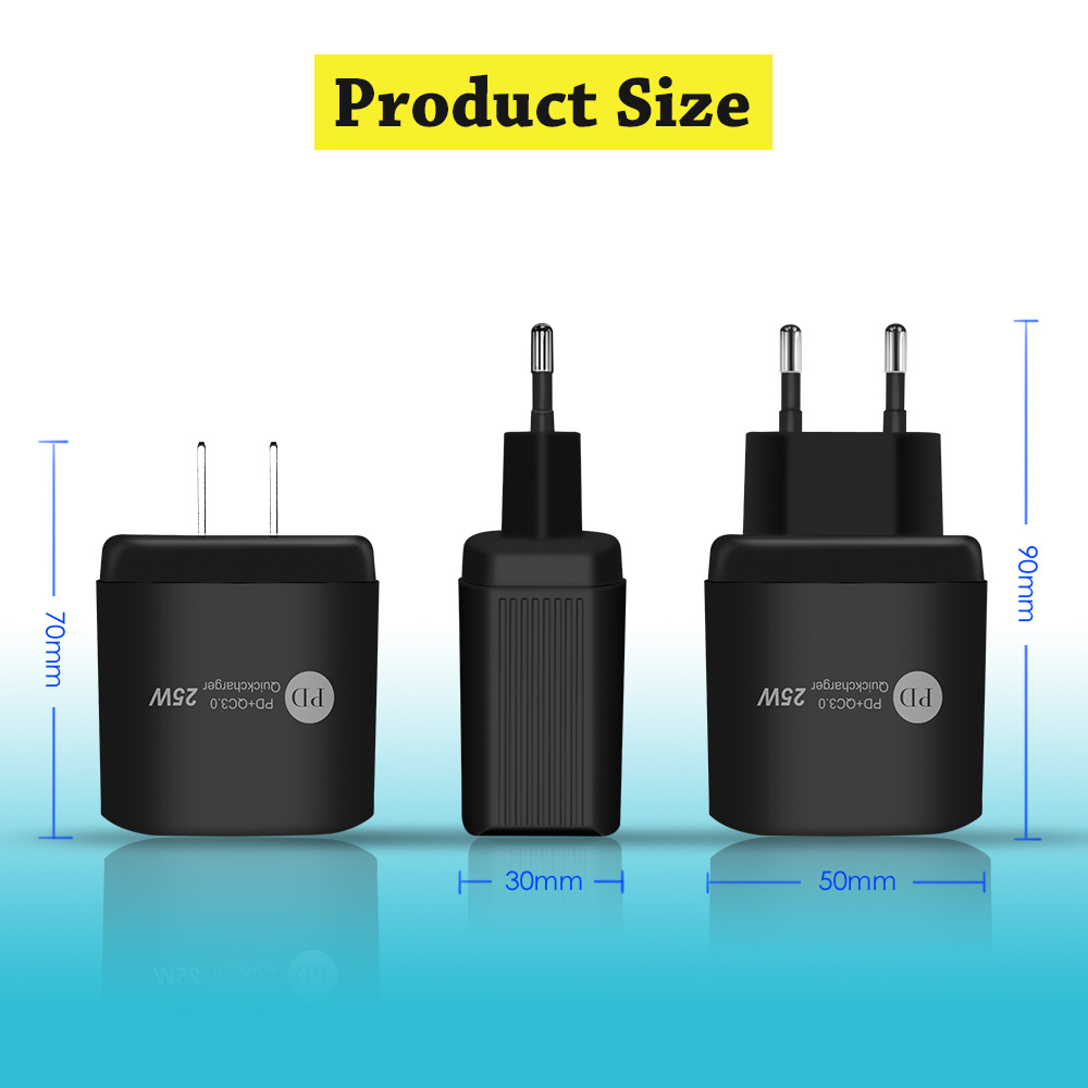 Chargeur PD25W, norme américaine, européenne et britannique, tête de chargement rapide pour téléphone portable PD + QC3.0_voghion.com