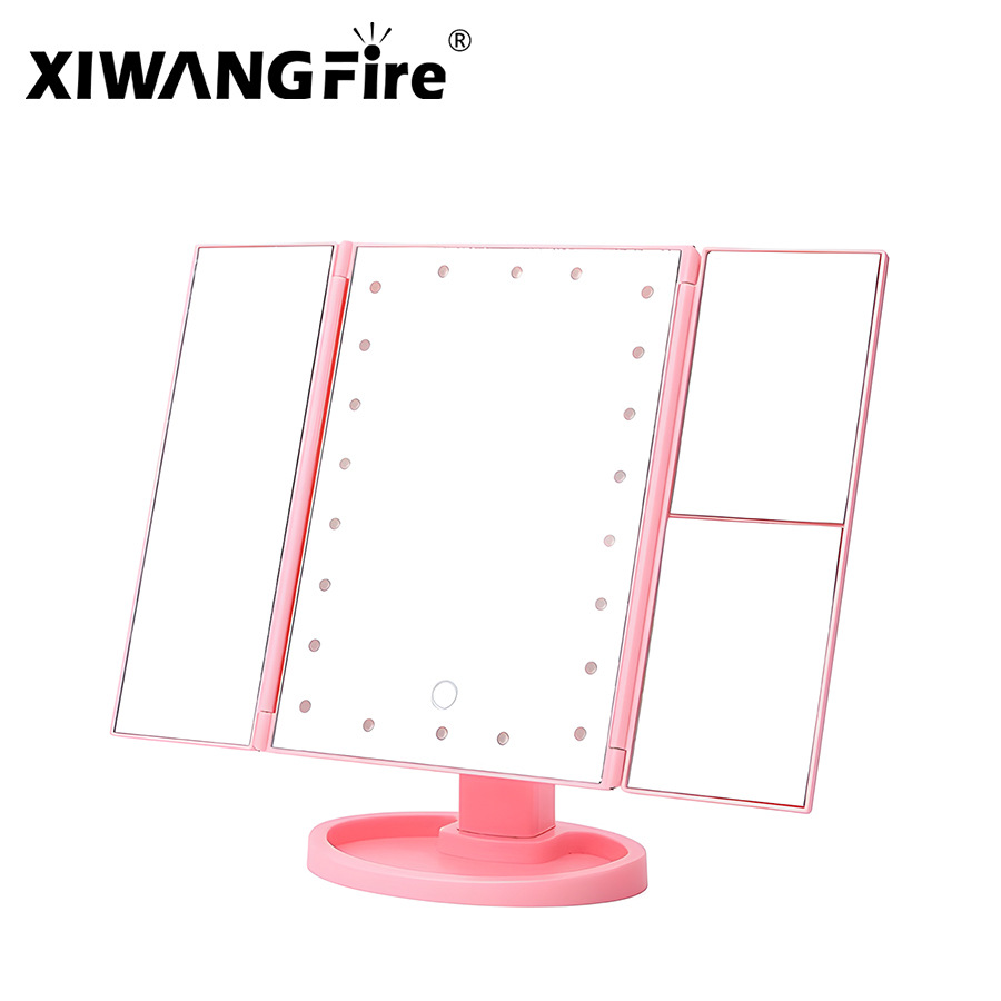 Triple plegable transfronterizo con 22 espejos de luz Led espejo de maquillaje plegable dormitorio tocador caja de almacenamiento mesa de luz
