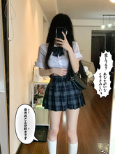 原创火星家JK制服裙正版高腰百褶裙女狗短格裙弹力收腰衬衫套装秋