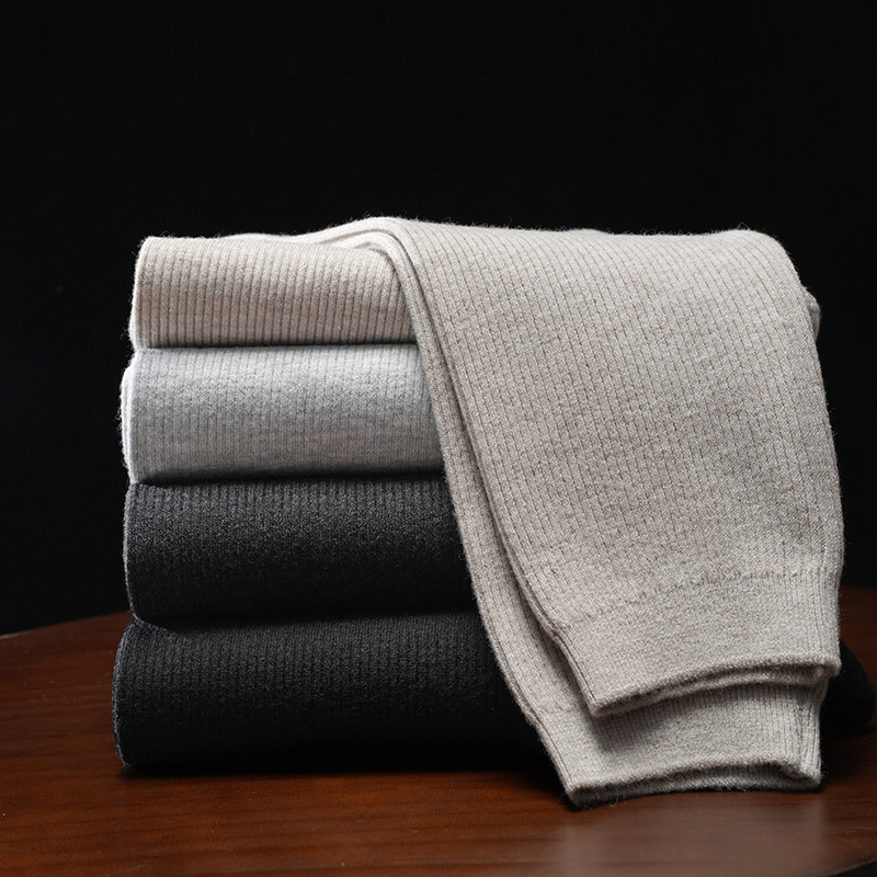 Quần len cashmere nam lưng cao dày ấm — Màu xám đậm của nam giới