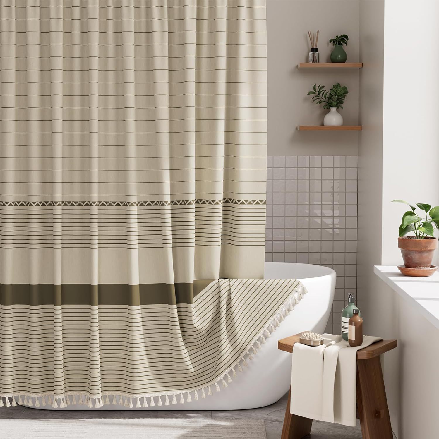 Cortina de ducha de lino jacquard Amazon, impermeable y antimoho, cortina divisoria para baño, cortina de tela impermeable, venta al por mayor