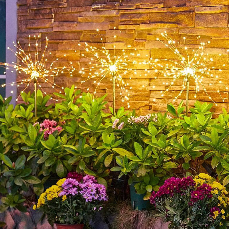 Solar lámpara de cobre lámpara de fuegos artificiales jardín decoración impermeable diente de león string lámpara de explosión de césped