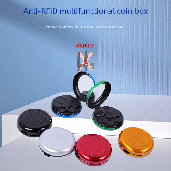 Cross-Border Best-Selling Euro Coin Storage Box with Mirror, Travel Portable Aluminum Alloy Round Euro Coin Purse