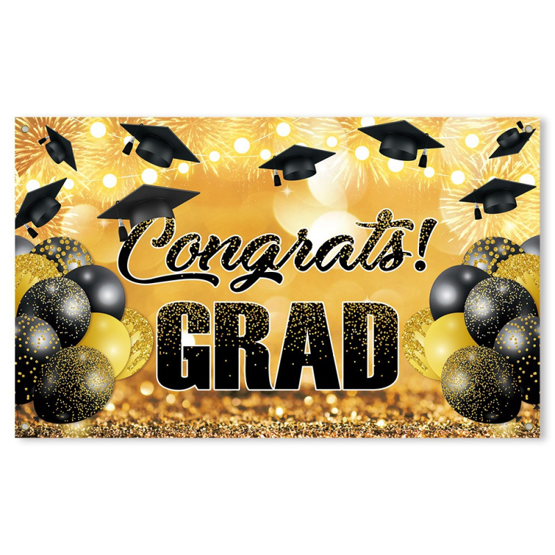 Temporada de graduación transfronteriza decoración de la fiesta oro negro Grado decoración de fondo de la fiesta de graduación tela de fondo de decoración