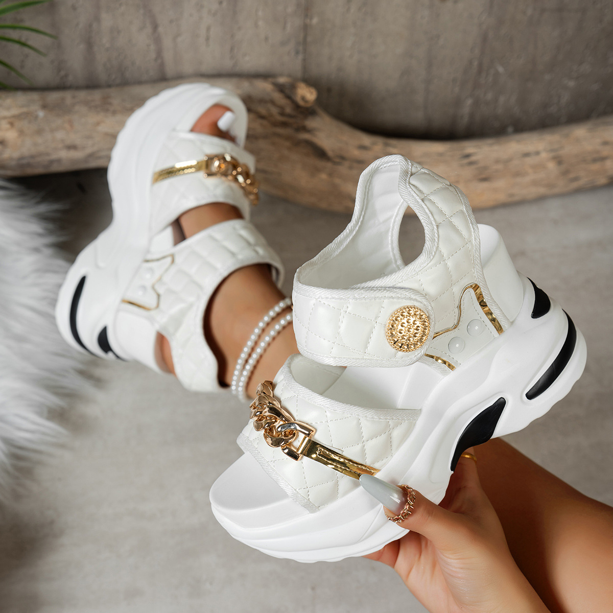 Women's Platform Sandals With Adjustable Straps | Wide Width Comfort Fishmouth Design Casual Summer Sandals_voghion.com