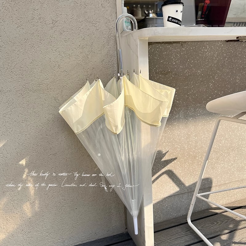 High-value Automatic South Korea Instagram Style Transparent Long Handle Umbrella Sunny and Rainy Dual-use Women's Double Folding Hook Transparent Umbrella
