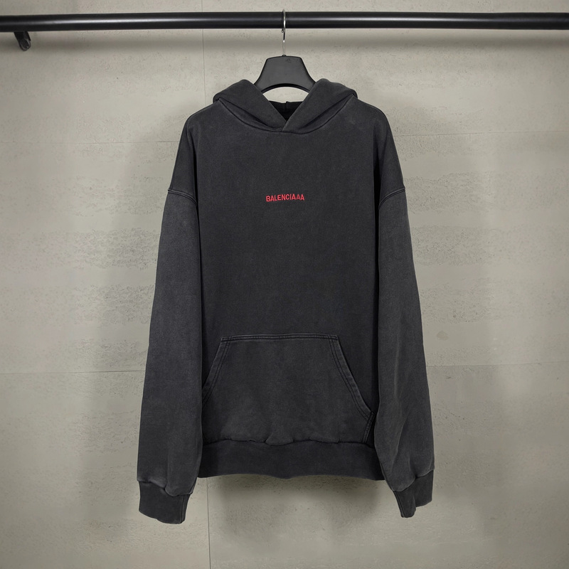 Correct Version of High-Quality B Brand 25Ss New Style Hooded Sweatshirt with Embroidered Letters on the Chest, Washed and Worn Out