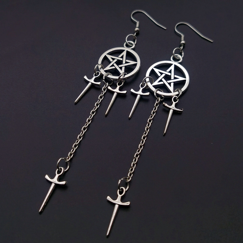 Gothic Retro Pentagram Cross Alloy Plating Women's Drop Earrings display picture 2