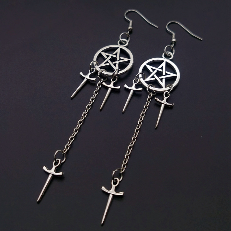 1 Pair Quantity Gothic Retro Pentagram Cross Alloy Plating Women's Drop Earrings