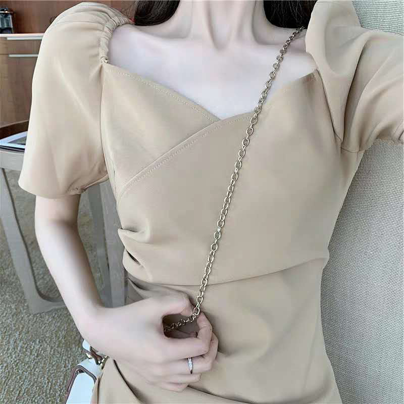 Váy liền ôm body eo thon gọn Hàn Quốc FL19866 mùa hè — màu đen, kaki chi tiết 4