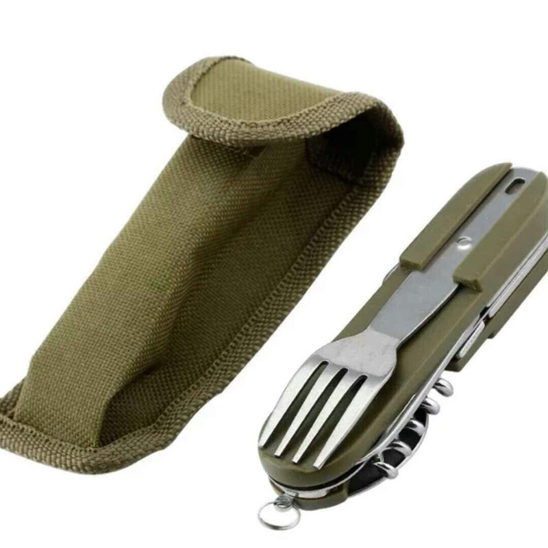 Outdoor Multifunctional Foldableing Stainless Steel Outdoor Tableware Knife and Fork Combination Multi-Purpose Outdoor Survival Knife, Fork and Spoon