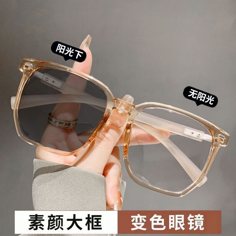 Myopia Glasses with Photochromic Lenses, Blue Light Blocking, Large Frame, Plain Lenses, Polygonal Frame, Popular on Social Media, Ready-Made Myopia Glasses Myopia Glasses with Photochromic Lenses, Blue Light Blocking, Large Frame, Plain Lenses, Polygonal Frame, Popular on Social Media, Ready-Made Myopia Glasses
