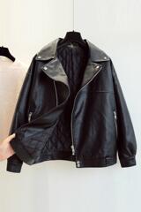 韩版皮衣小个子外套女黑色PU秋冬皮夹克bf风加绒加厚短款机车服潮