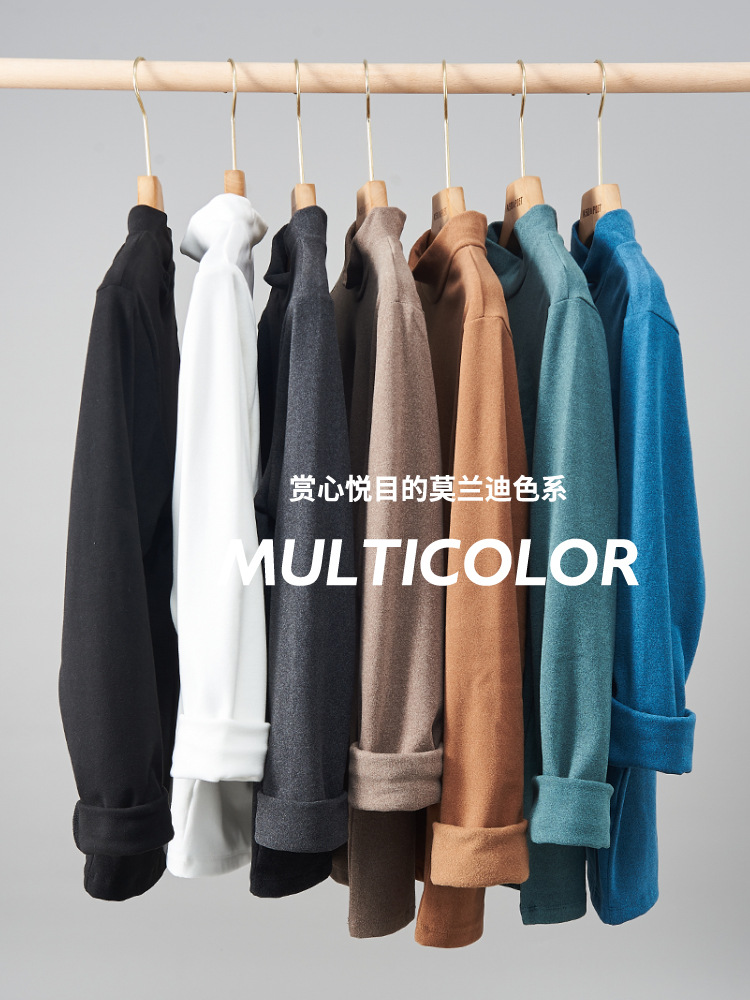 半高襟の底のシャツの男性式のベルベットの中襟の中に上着の男性の長袖のtシャツの底の服の男性の冬を掛けます。