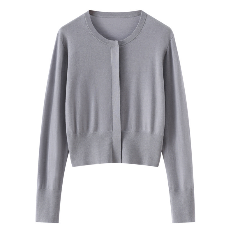 German Yangtze Yarn Series Worsted 100% Merino Wool Concealed Button Access Control Round Neck Knitted Cardigan Jacket for Women