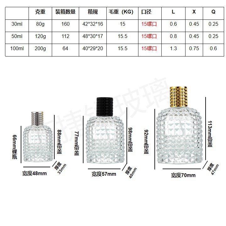 スポット卸売り透明ガラス香水瓶クリップ瓶ポータブルスプレー30ml 50ml 100ml香水瓶|undefined