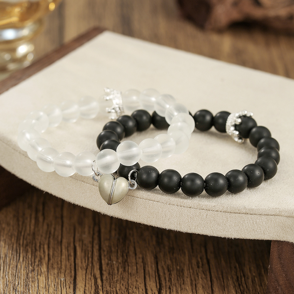 Amazon Wish Best Selling Crown Diamond Men's and Women's Bracelets Black Frosted White Turquoise Couple Set Bracelet Night