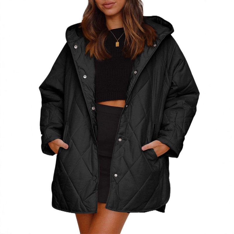Ins European and American Export Amazon 2025 Women's Winter Outwear Casual Rhombus Quilted Hooded Lightweight Jacket for Women Ins European and American Export Amazon 2025 Women's Winter Outwear Casual Rhombus Quilted Hooded Lightweight Jacket for Women
