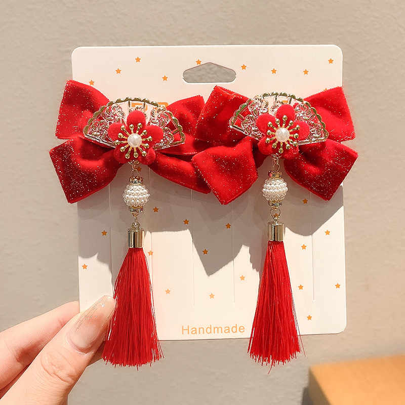 Año Nuevo accesorios para el cabello para niños arco de bordilla pinzas de cabello para niñas vestidos festivos vestidos chinos toques de cabello para niñas joyas de tarjetas de cabello