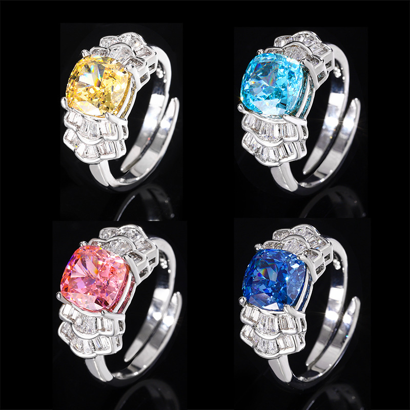 Joyas de Zhuang Shengsheng, incrustaciones de cobre, venta caliente, diamantes de alto carbono, flores de hielo, anillos de corte, lazos, diamantes, piedras principales 8*8