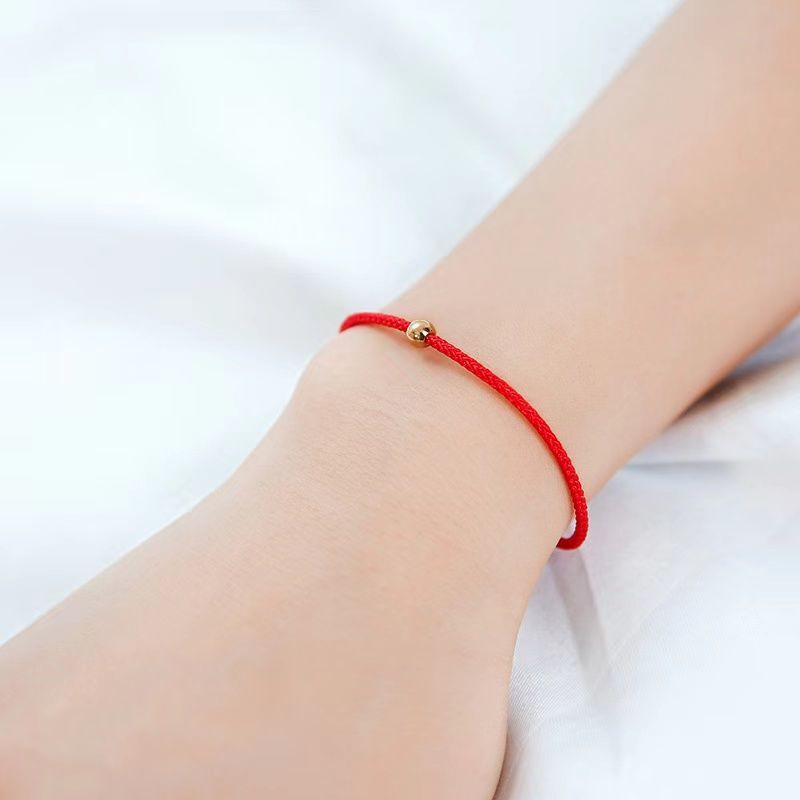 Simple Leather Cord with Gold Beads and Red String Bracelet for Men and Women, Anklet for Students and Couples, Creative Gift Simple Leather Cord with Gold Beads and Red String Bracelet for Men and Women, Anklet for Students and Couples, Creative Gift