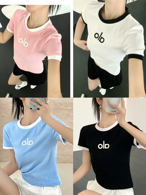 alo字母印花新款夏季撞色短袖INS风logo正肩修身显瘦百搭T恤|undefined