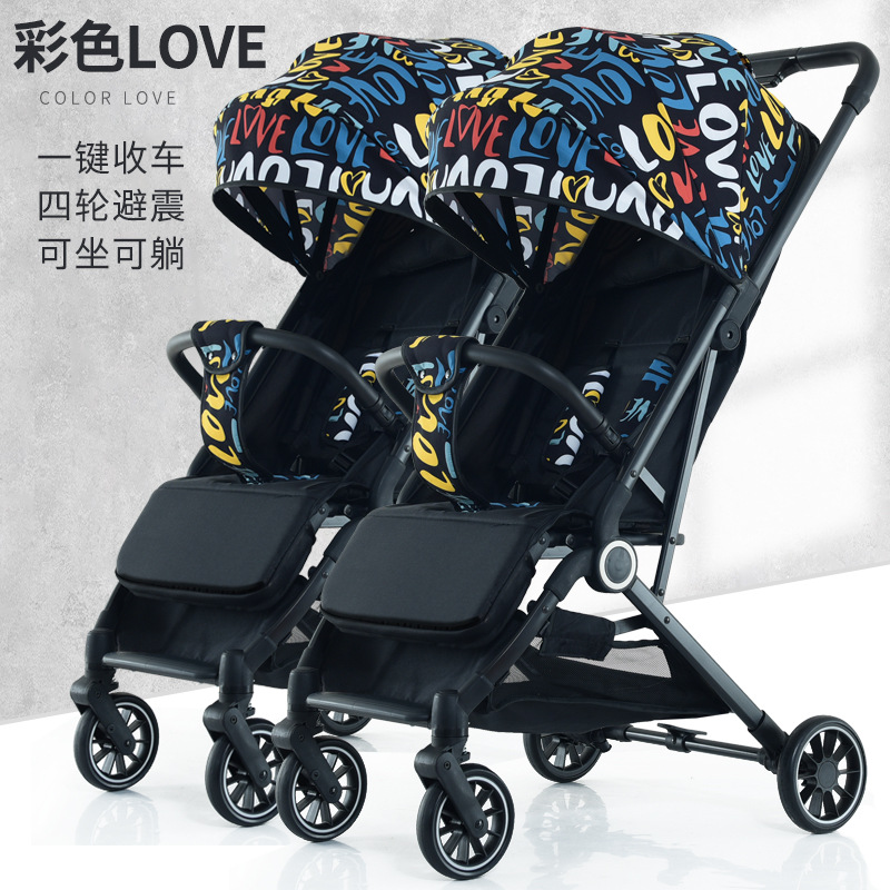Cochecito doble que se puede usar como cochecito para bebés, permite sentarse y acostarse, ligero, plegable, un gran herramienta para pasear con los niños, se puede sentar y plegar.
