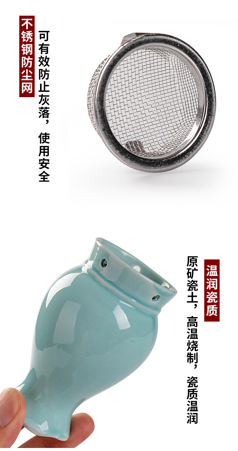 Ceramic Moxa Jar Small Neck Warming Tool with Cloth Sleeve and Ash Guard for Home Moxibustion in use