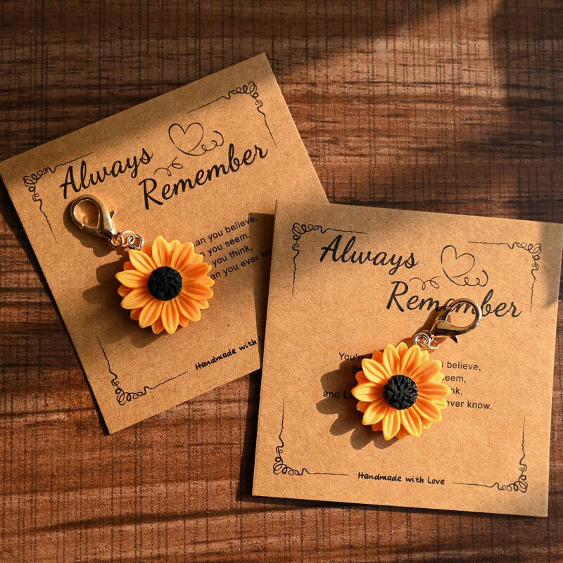 Cross-border Hot Sale AlawaysRemenber Blessing Card Daisy Sunflower Pendant Bag Keychain Decoration