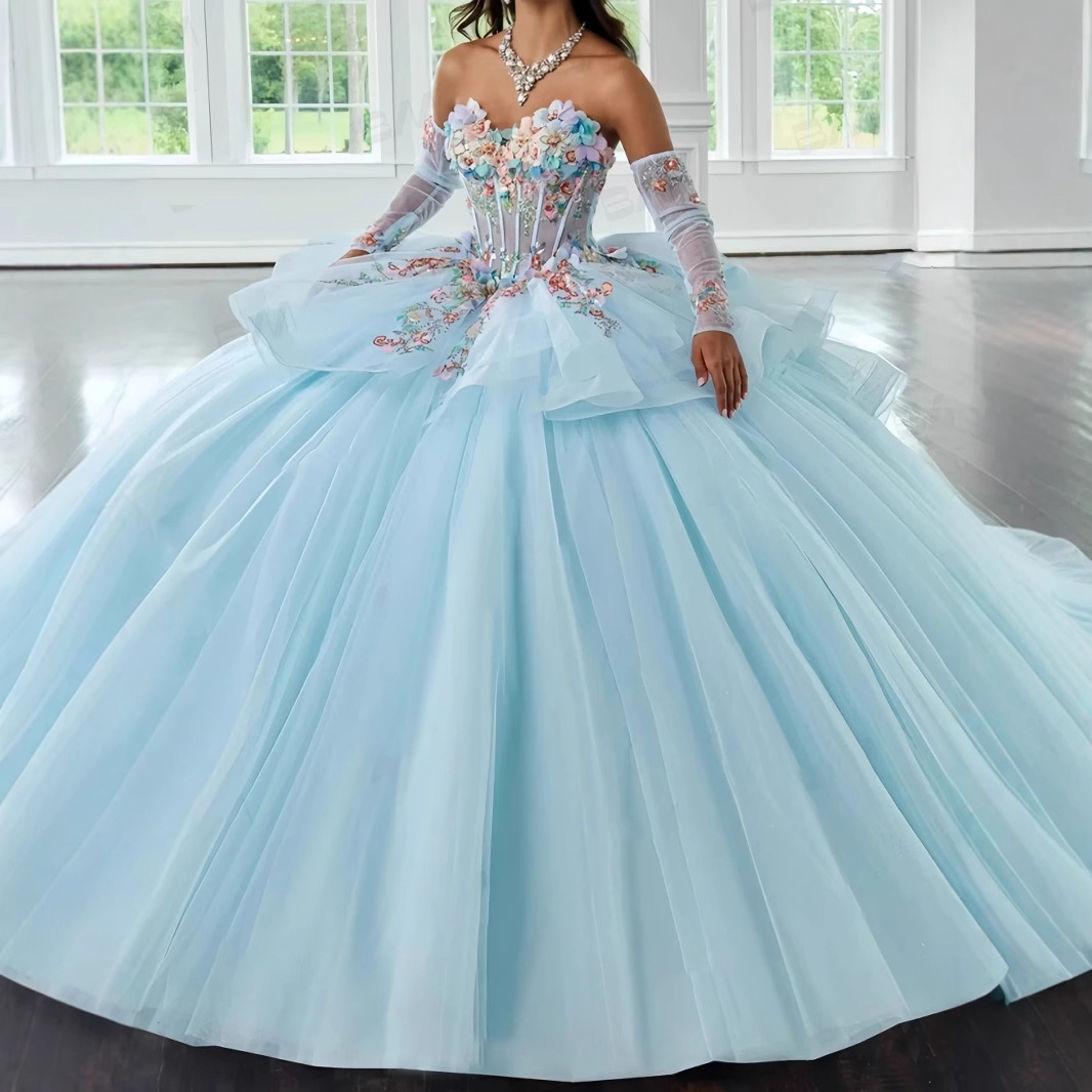 Aliexpress Light Wedding Dress Spring New Style Strapless Three-Dimensional Floral Puffy Tulle Princess Dress Stage Performance Dress