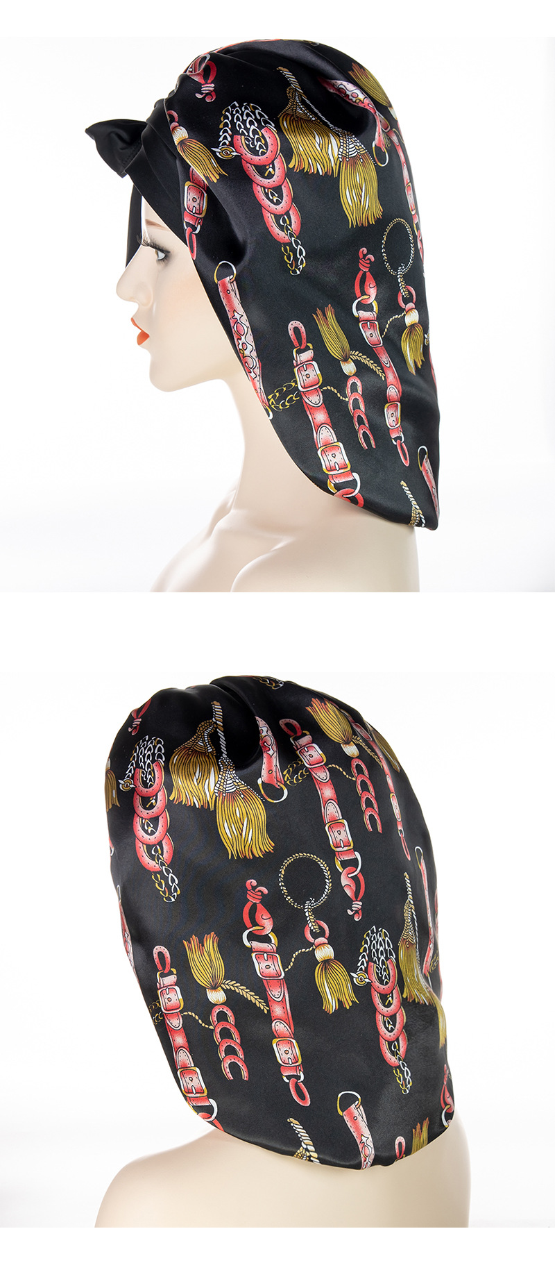 Unisex Hair Care Wide Brim Long Tail Extra Large Shower Cap Fashion Print Ladies Large Satin Night Cap_voghion.com