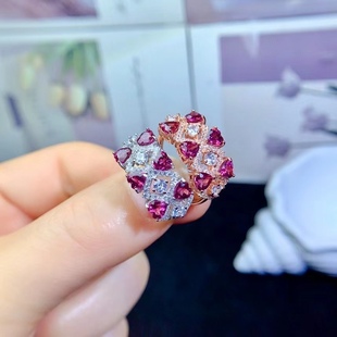 925 silver inlaid natural magnesium aluminum garnet heart-shaped ring main stone heart 4 ring adjustable