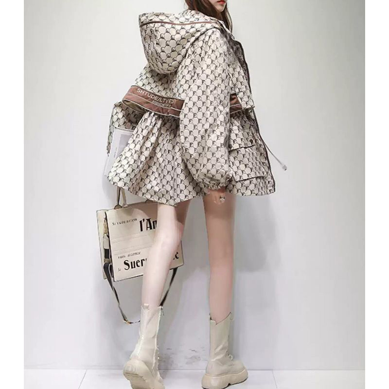 2025 Spring New Style Small Hooded Jacket Women's Mid-Length Workwear Windbreaker Women's Fashionable Jacket