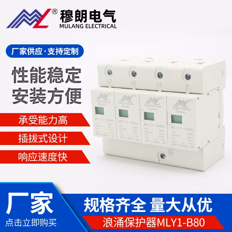 防雷避雷器家用开关浪涌保护器MLY1-80KA/4P 电涌保护器浪涌保护