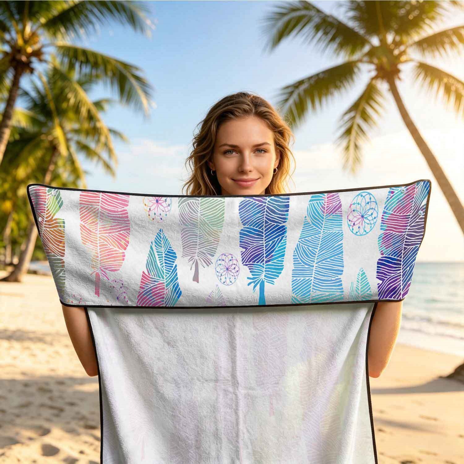 Geometric Bath Towel Car Seat Cover 2-in-1 Microfiber Outdoor Beach Car Dual-Use Universal Seat Cushion