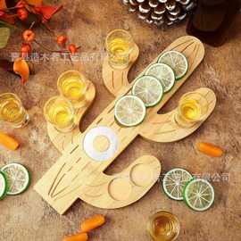 跨境竹木仙人掌酒杯架吧台白酒杯调料托盘木制酒杯盐边盒沾糖托盘