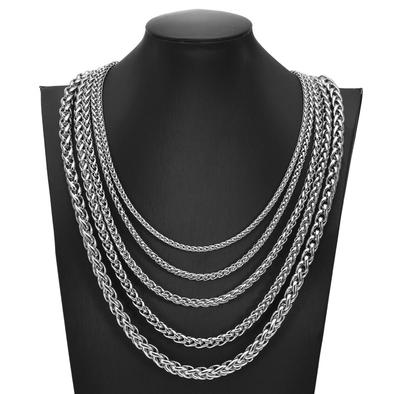 Stainless Steel Chain Necklace Fashion Simple Versatile DIY Titanium Steel Plain Chain Basket Chain Fade-Resistant Pendant Accessory Chain